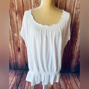Women’s Large Blouse Merona White Short Wide Sleeve Embroidery Elastic Trim Soft
